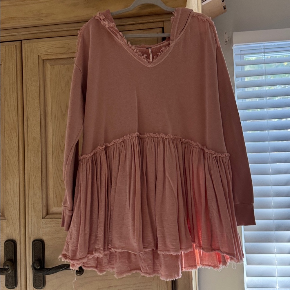 Free People Summer Dreams Peplum Pullover Hoodie, Oversized, Blush, size medium